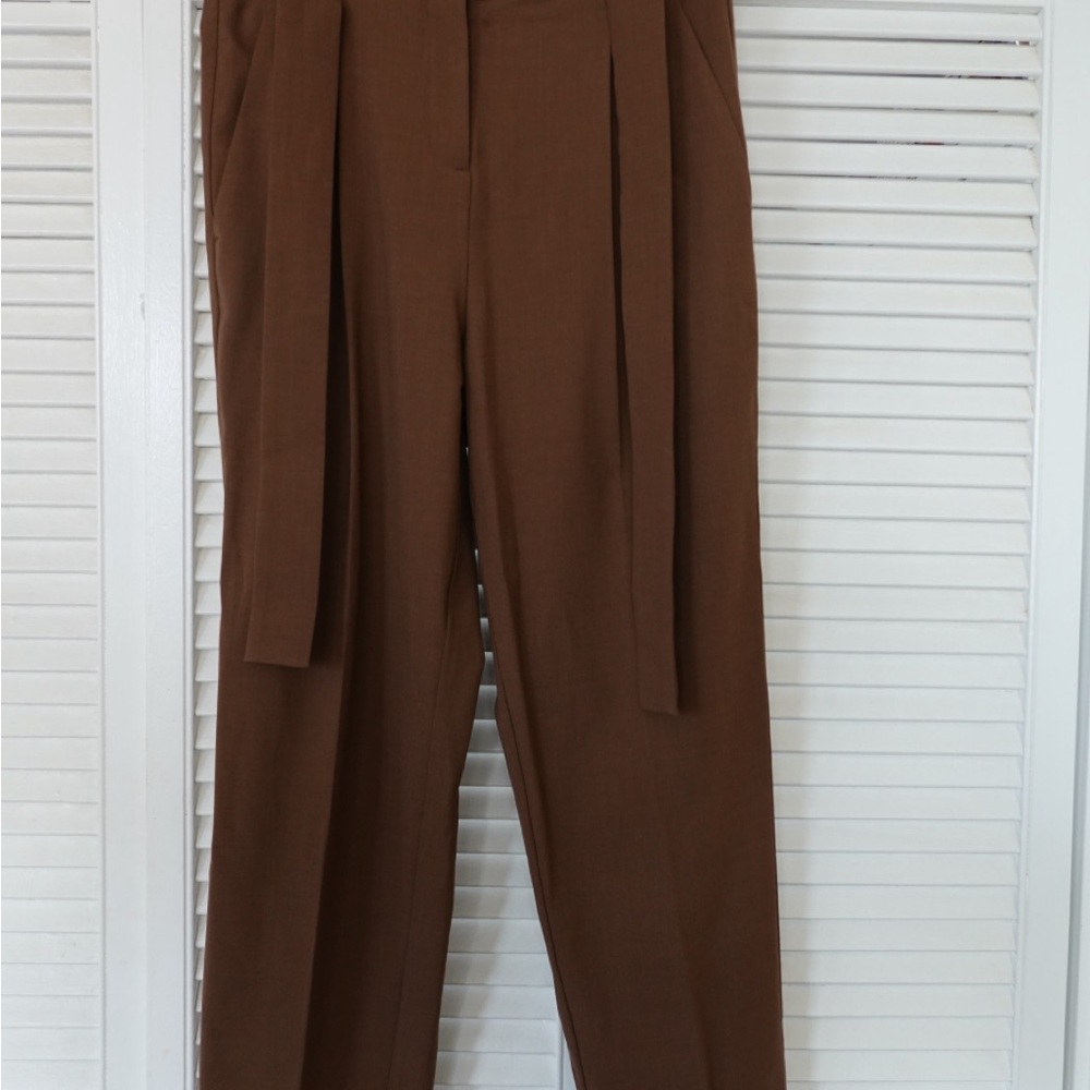 Maje Brown Pleated High-Waist Chinos
